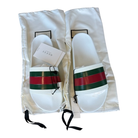 NWB Gucci slides men great white - red - green web stripes various sizes - Picture 3 of 15